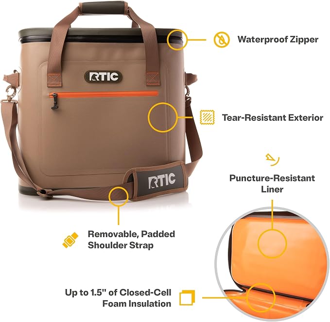 RTIC Ultra-Tough Soft Cooler 50 Can, Insulated Bag Portable Ice Chest Box for Lunch, Beach, Drink, Beverage, Travel, Camping, Picnic, Car, Trips, Floating Cooler Leak-Proof with Zipper