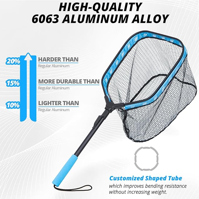 Floating Fishing Net, Collapsible Landing Net, Fish Net with Rubber Coated Polyethylene Netting for Bass, Trout, Fly Fishing, Kayak & Boat Fishing