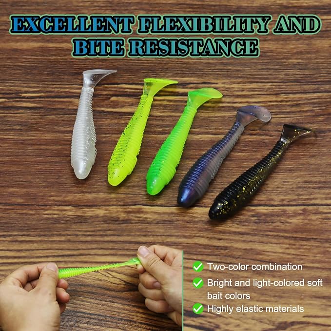 Soft Fishing Lures, 6.5cm/8cm Paddle Tail Swimbaits Soft Plastic Lures Kit for Bass Trout Walleye Crappie 30pcs/40pcs…