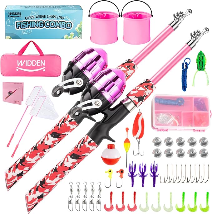 WIDDEN Kids Fishing Pole, Portable Telescopic Kids Fishing Poles for Boys and Girls, Fishing Rod and Reel Combo Kit with Tackle Box, and Fishing Net, Best Fishing Pole for Toddler Youth