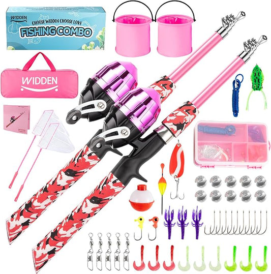 WIDDEN Kids Fishing Pole, Portable Telescopic Kids Fishing Poles for Boys and Girls, Fishing Rod and Reel Combo Kit with Tackle Box, and Fishing Net, Best Fishing Pole for Toddler Youth