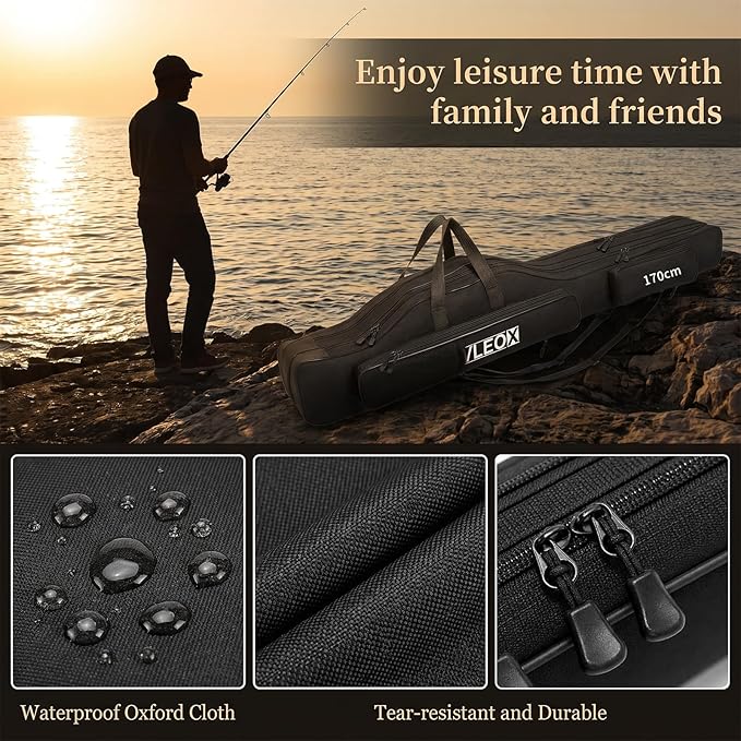 3 Layers Fishing Pole Bag, Fishing Rod Case, Portable Folding Fishing Rod Case Fishing Pole Reel Storage Bag Fishing Gears Organizer 130/150/170/190