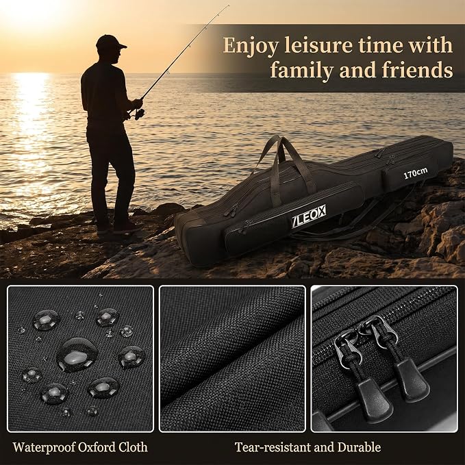 3 Layers Fishing Pole Bag, Fishing Rod Case, Portable Folding Fishing Rod Case Fishing Pole Reel Storage Bag Fishing Gears Organizer 190cm