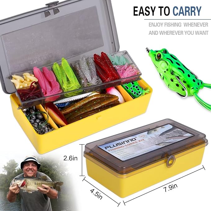 PLUSINNO Fishing Lures, All-in-One Fishing Tackle Box with Tackle Included, Fishing Gear Lure Bait Accessories Kit for Freshwater Bass Trout, Ideal Fishing Gifts for Men, Father & Beginners
