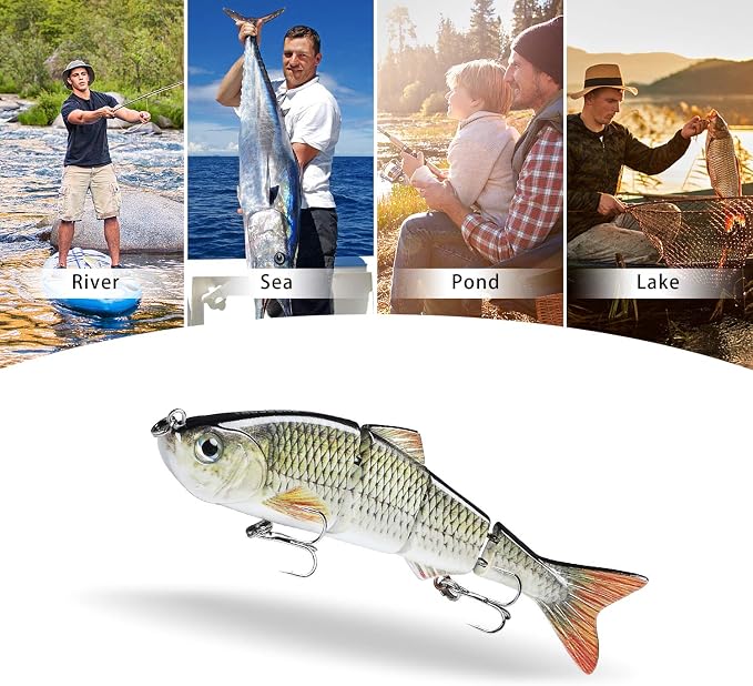 TRUSCEND Swimmax Easy Catch Fishing Lures with BKK Hooks, Wiggling, Vibrating, Rattling and Gurgling for More Bites, Heavy-Duty Dyneema Fiber Jointed Swimbaits for Bass, Trout, Crappie, Walleye, Pike