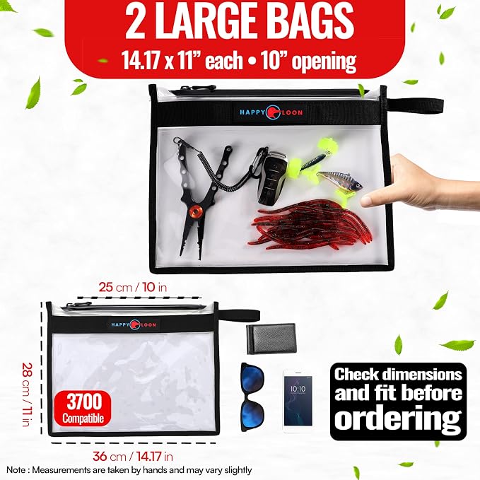 Floatig Waterproof Fishing Tackle Bag Set - 2 Large, 100% Submersible Dry Bags, Floats with phone & bait- Scuba-Grade Zipper, PVC-Free, Tethering Loop - Premium Fishing accessory pouch
