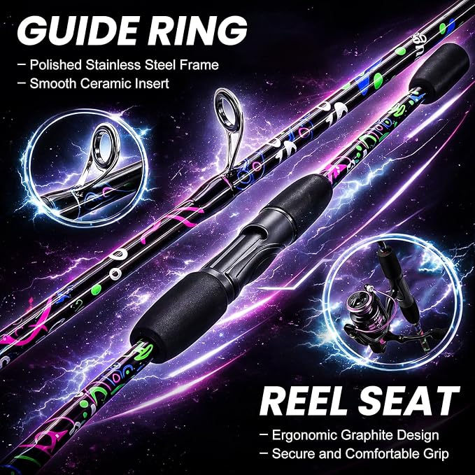Sougayilang Fishing Rod Reel Combo, 2 Pieces Light Weight Spinning Rod with Bright Powerful Smooth Fishing Reel,Good Starter Combo for Bass Freshwater