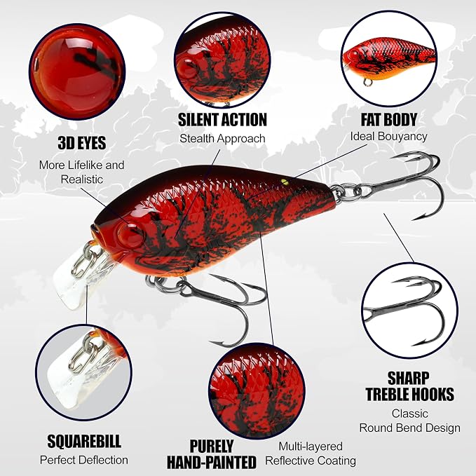 Lucky Craft LC 0.5 Squarebill Crankbait, Silent Fishing Lure for Bass Trout and Pike, Made in Japan, Freshwater Fishing Gear, Hard Bait Bass Lures