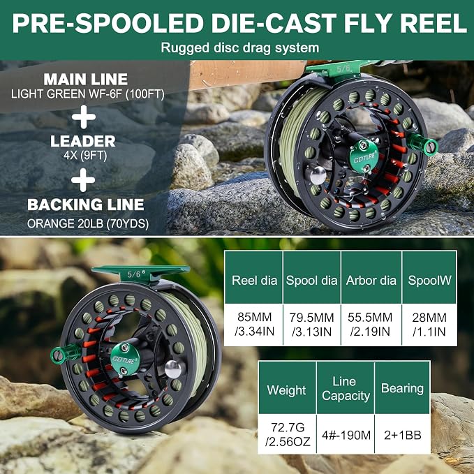 Goture Fly Fishing Rod and Reel Combo with Fly Rod & Gear Case, 9FT 4-Piece Fly Rod, Pre-Spooled Reel, Fly Line, Flies, Leader, Tippet, Forceps, Nipper and Complete Starter Kit