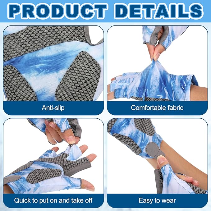 4 Pairs Half-Finger Fishing Gloves, UPF 50+ Breathable, Quick-Drying Sun Protection for Men & Women Anti-Slip for Fishing, Cycling
