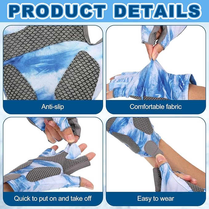 4 Pairs Half-Finger Fishing Gloves, UPF 50+ Breathable, Quick-Drying Sun Protection for Men & Women Anti-Slip for Fishing, Cycling