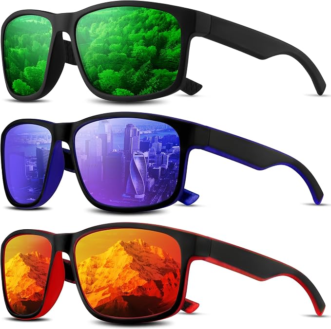 Square Polarized Sunglasses for Men and Women, Mens Sunglasses UV Protection with Lightweight Frame Sun Glasses