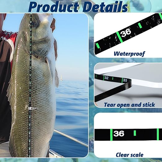 Gemscream 6 Pcs Rod Ruler 36'' Fish Measuring Decals Measuring Tape Stickers Transparent Tape Measure Kayak Fishing Accessories for Rod Boat Kayak (Black,Green)