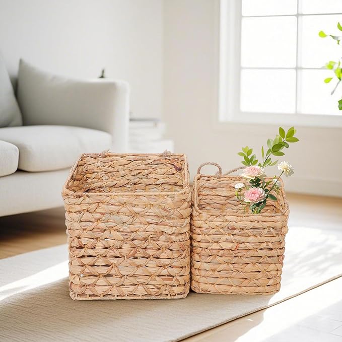 2-Tier Wall Hanging Wicker Water Hyacinth storage baskets Set,Woven Rustic Natural Farmhouse Door Baskets Organizer for decor,Kitchen Pantry, Home Office, Entryway, Bathroom