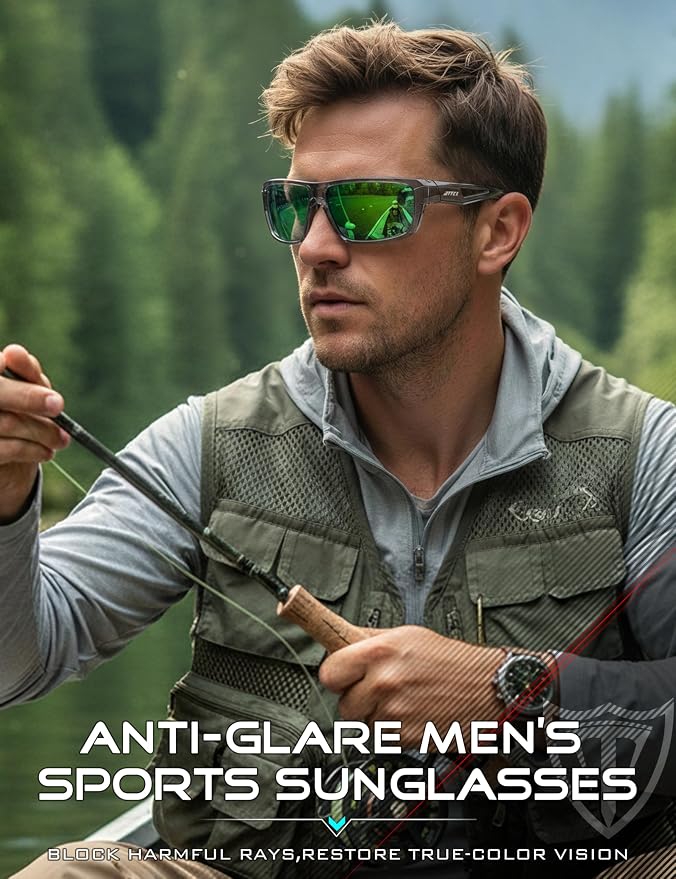 ATTCL Polarized Sunglasses Men Sports: UV Protection Lightweight TR90 Frame Anti-Slip Wrap-Around for Driving Fishing Golf