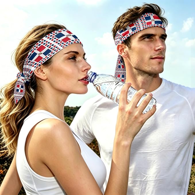 Flag Tie Headbands for Men Women, Moisture Wicking Sweatband Breathable Sports Headwrap, Non-Slip Stretchy Adjustable Fitness Hair Band