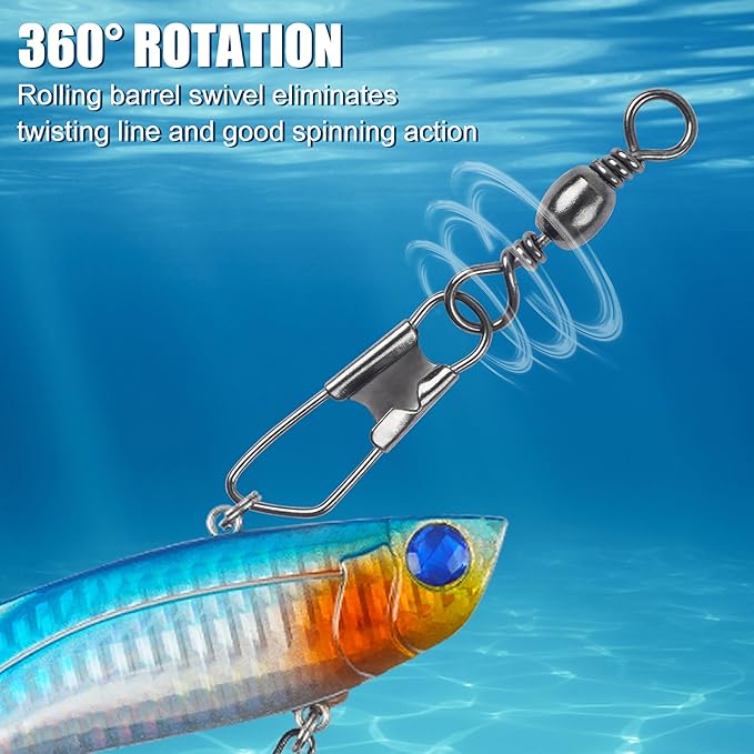 OROOTL Fishing Barrel Swivel Snap Kit, 100pcs Barrel Swivel with Safety Snaps Multiple Size Stainless Steel Copper Snap Swivels Quick Connect Fishing Tackle Accessories Box for Saltwater Freshwater