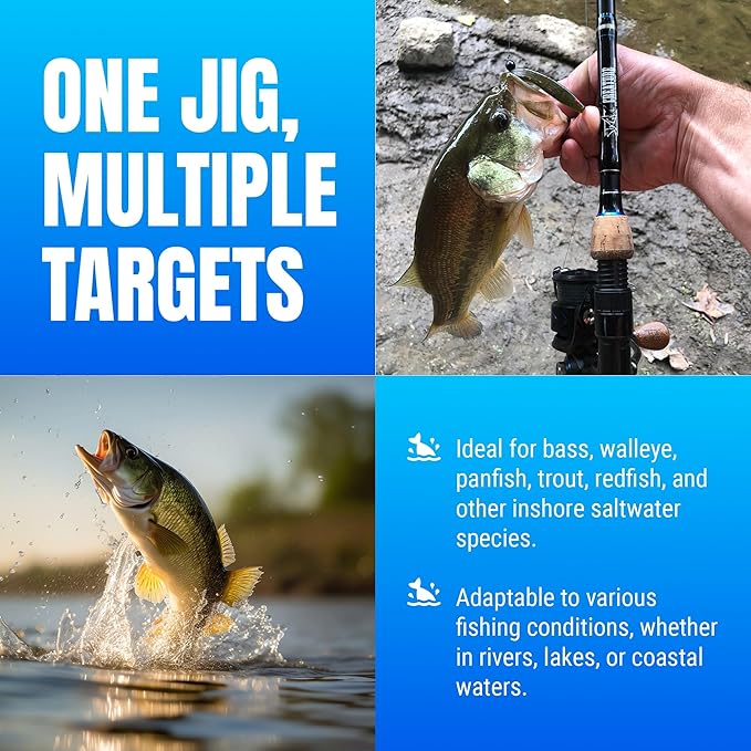 Reaction Tackle Lead Ball Jigs - Soft Plastic Jig Heads with Hook - Bass Walleye Crappie Panfish Redfish - Round Head Design - Freshwater Saltwater - 10-Pack