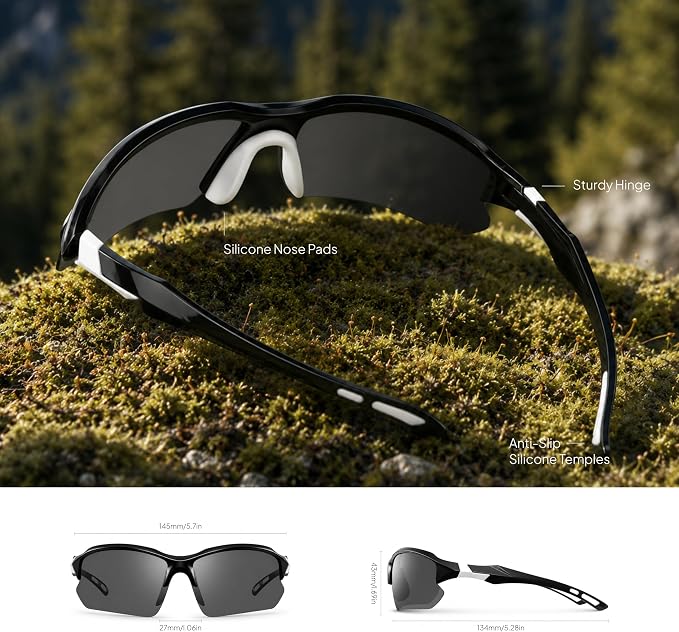 XVXV 3 Pack Polarized Sports Sunglasses for Men, UV Protection Half Frame Sunglasses Comfortable for Running Cycling Driving