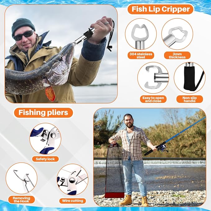 MiniInflat Telescopic Fishing Rod and Reel Combo, 6.89ft 2pcs Collapsible Rod with Plier Lip Gripper Lures Carrier Bag Pre-Loaded Spinning Reel Saltwater Freshwater Fishing Pole Kit