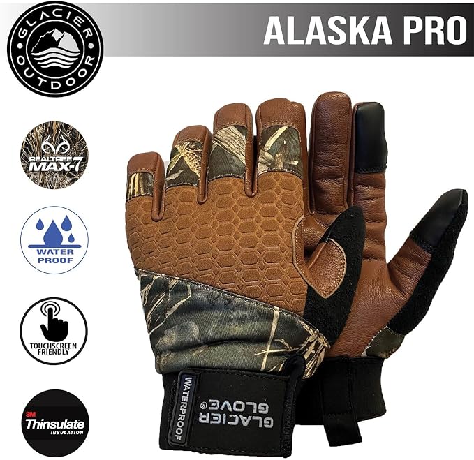 Glacier Glove Unisex Alaska Pro Waterproof Breathable Compatible Gloves Leather Thinsulate Lining for Hunting Fishing, Hiking