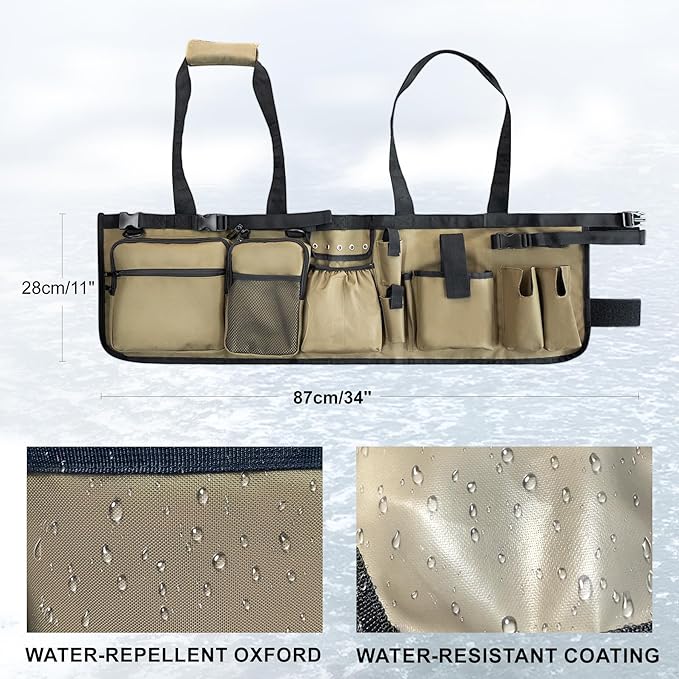 Fishing Bucket Organizer with Bucket Cover Fishing Tackle Bag with Rod & Plier Holder, Multi-Pockets for 5 Gallon Bucket Fishing Gear & Accessories Father Gifts