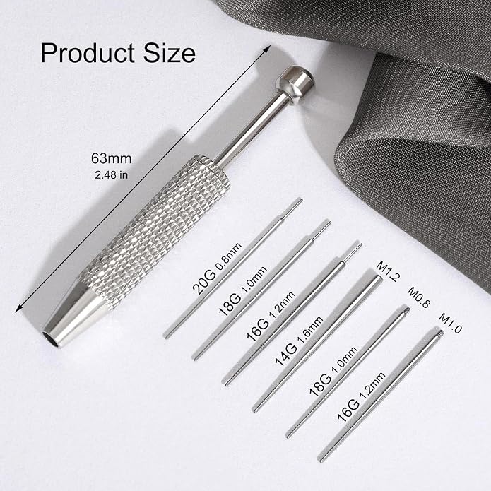 G23 Titanium Threadless Piercing Taper 16G/18G/20G Flat Back Earring Applicator Tool Insertion Pin for Push In Nose Lip Ear Tragus Helix Body Piercing Jewelry Stretcher Assistant Tool