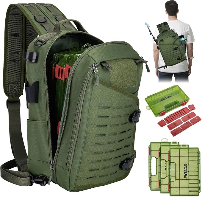 Goture Fishing Kits for Adult,Fishing Pole and Reel Combo, OpenSide Fishing Sling Tackle Storage Bag with 3 Tackle Boxes,Gift for Men