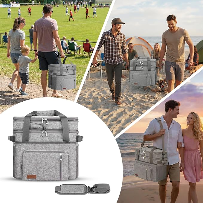 MIYCOO Cooler Bag Double Deck - 60 Can Leakproof Insulated Portable Soft Lunch Cooler, Extra Large Expandable Ice Chest Cooler for Beach, Picnic, Camping, Shopping (Gray)