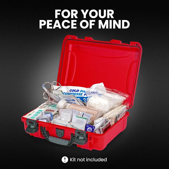 NANUK 910 Waterproof First Aid Box Empty – Durable, Medical First Aid Organizer Case, IP67-Rated, Dustproof, Impact-Resistant, and Floats (13.2" x 9.2" x 4.1") – Red
