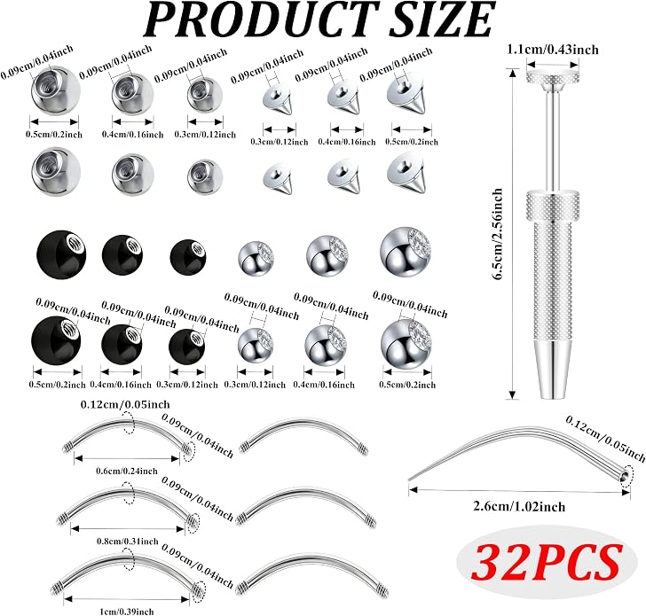 16G Titanium Curved Barbell Eyebrow Rings with Grabber Tool to Prevent Bead Loss, Smooth Transfer Guide Pin for Comfortable Daily Wear, Unisex Lip Daith Rook Jewelry, 6mm 8mm 10mm, 24 Replacement Ends
