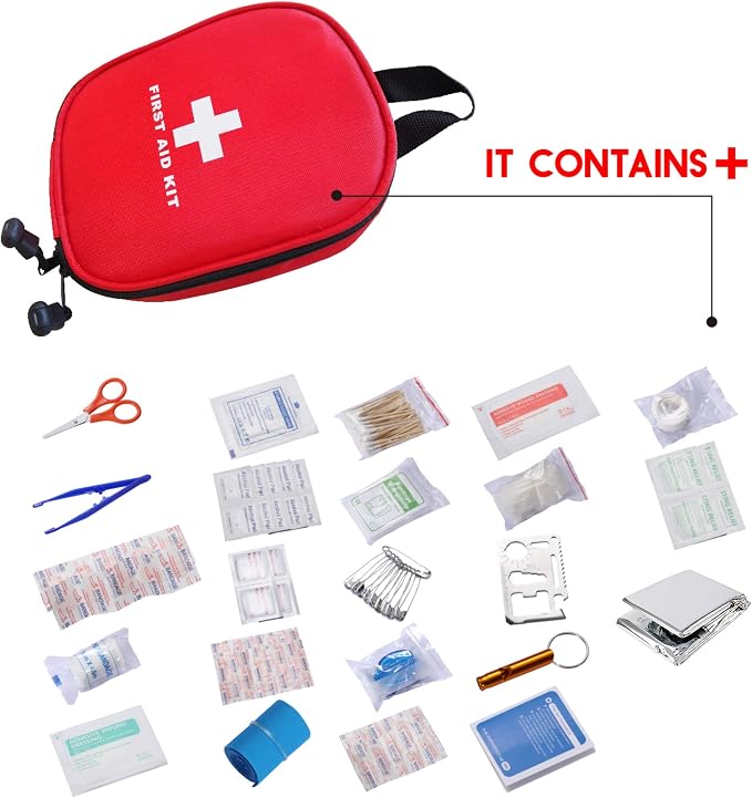 Waterproof First Aid Kit with Laminate Bags - Emergency Medical Kit for Hiking, Backpacking, Camping, Travel, Car, Cycling - Home & Work First Aid Preparedness, Red