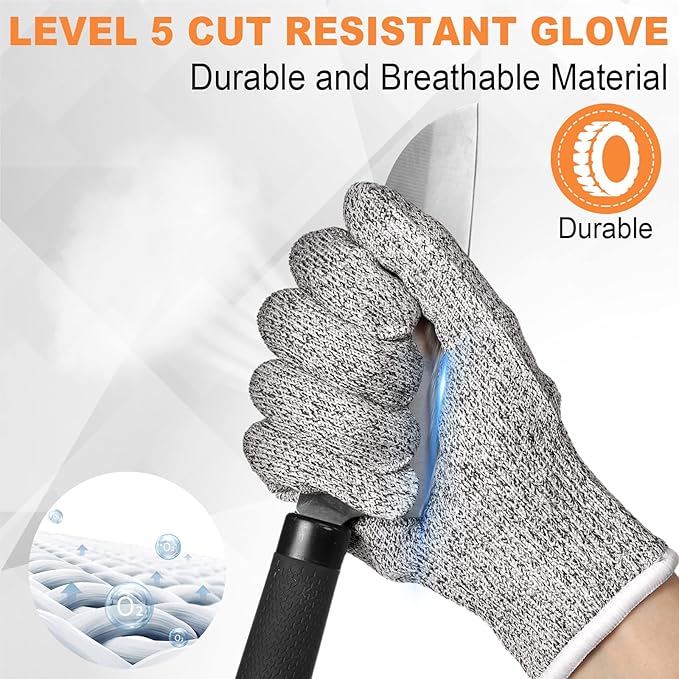 Potchen 6 Pairs Cut Resistant Gloves Level 5 Protection Cutting Safety Kitchen Anti Cut Gloves for Kitchen Fish and More (Medium)
