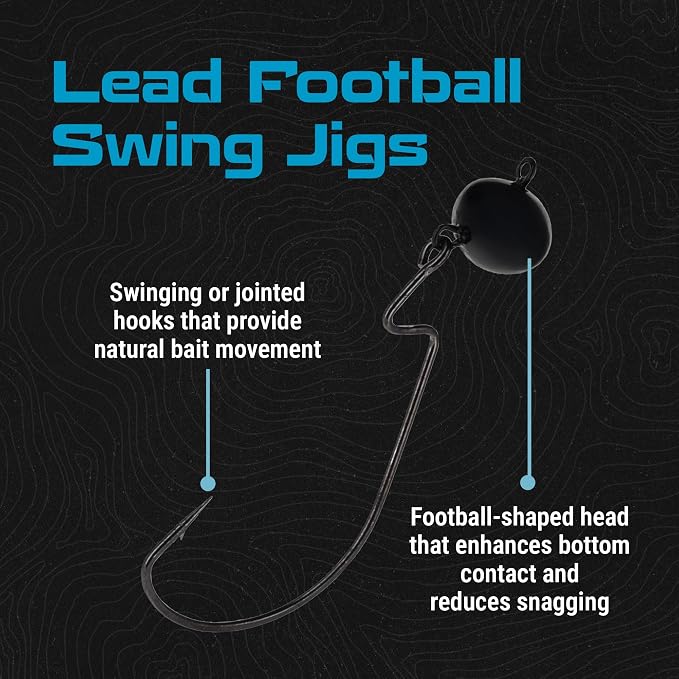 Reaction Tackle Football Swing Jig - Wobble Head Jig for Deep Water & Rocky Terrain Fishing | Enhanced Bait Action, Versatile Soft Plastic Lure - 5 per Pack