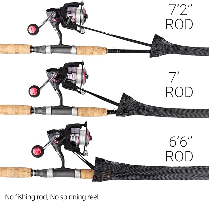 RUNCL Fishing Rod Sleeves & Reel Bags, Spinning/Casting Rod Socks & Spinning/Baitcasting Reel Covers - Protection Solution, Space Saver, Perfect Storage - Fishing Pole Sleeves & Reel Pouch (2 Pack)