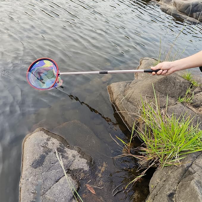 Fishing Nets with Bucket Fishing Retractable Landing Net Lightweight Aluminum Pole with Non-Slip Handle for Catch and Release and Release Frogs Butterfly Youth Outdoor