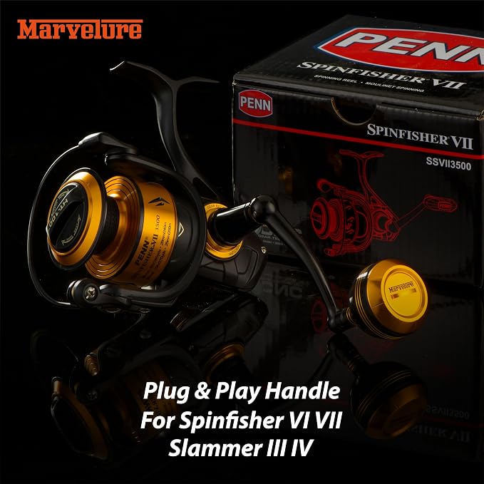 Foldable Power Handle for Penn Spinfisher VI VII Slammer III IV (Not for Spinfisher Long Cast/V/SS) (Black, Slammer/Spinfisher 5500-6500 Thread)