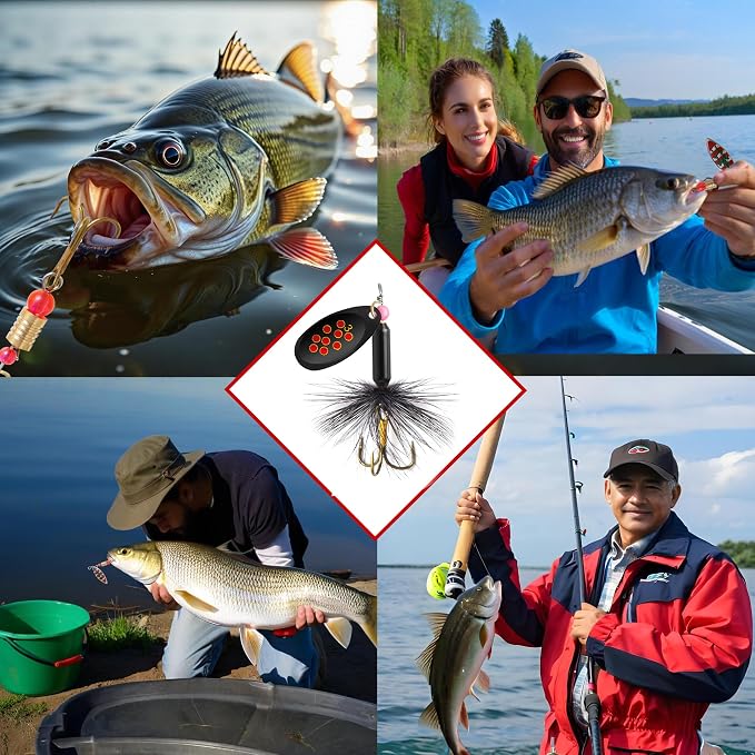 10PCS Spinner Baits with Tackle Box, Rooster Tail Fishing Lures with Flash Spoon, Trout Lures, Freshwater and Saltwater Spinnerbait for Trout Bass Walleye Crappie Salmon Pike, Swim or Jig