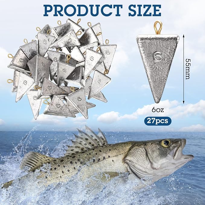 Zhanmai 27 Pieces Pyramid Fishing Weights Sinkers Triangle Rig Pyramid Sinkers for Ocean Saltwater Surf Bass Catfish Fishing Weights Casting Gear Tackle Essential