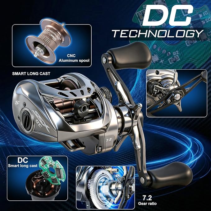 Sougayilang Baitcasting Reel with Digital Anti-Backlash Control - Smart Computer Braking System, 7.2:1 Gear Ratio, 18.5LB Max Drag-Easy Casting Baitcaster for Beginners & Bass Anglers