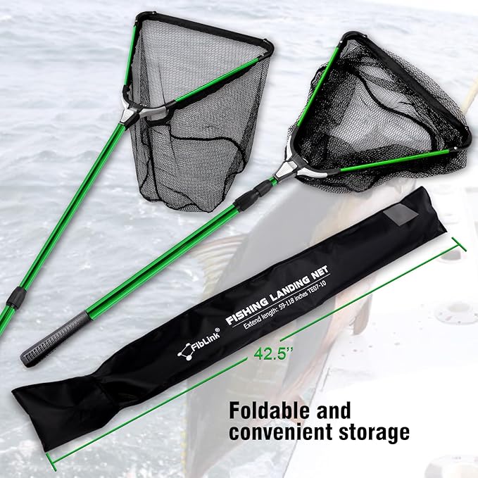 Fiblink Folding Aluminum Fishing Landing Net Fish Net with Extending Telescoping Pole Handle