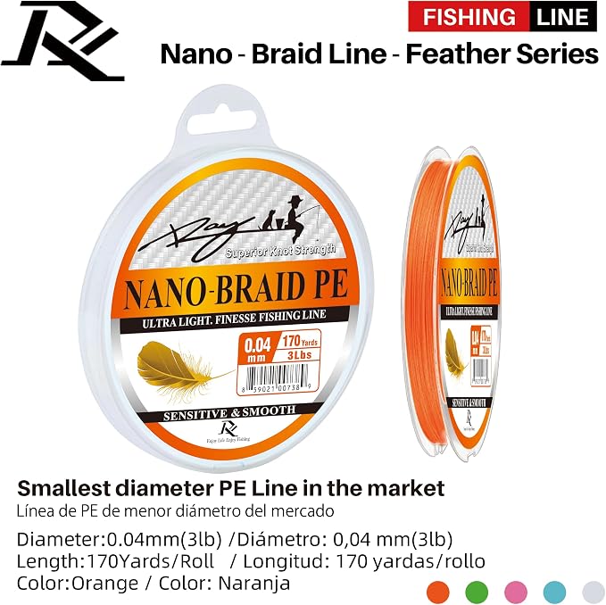 Ultra Slim Braided PE Fishing Line, Strong Knot Strength, Deign for Ultra Light Freshwater Fishing, Come with 3lb Test or 5lb Test, 170Yds Each Spool