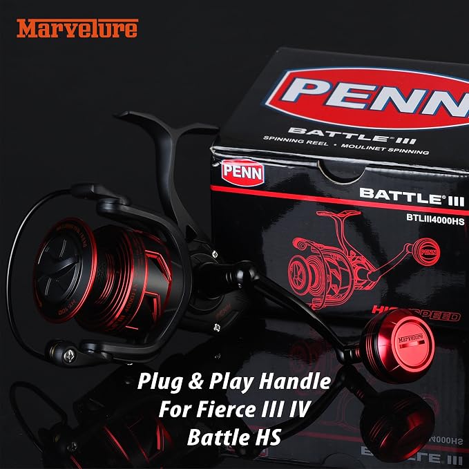 Foldable Power Handle for Penn Fierce III IV, Battle III HS Spinning Reel Replacement Handle (Not for Fierce Live Liner)