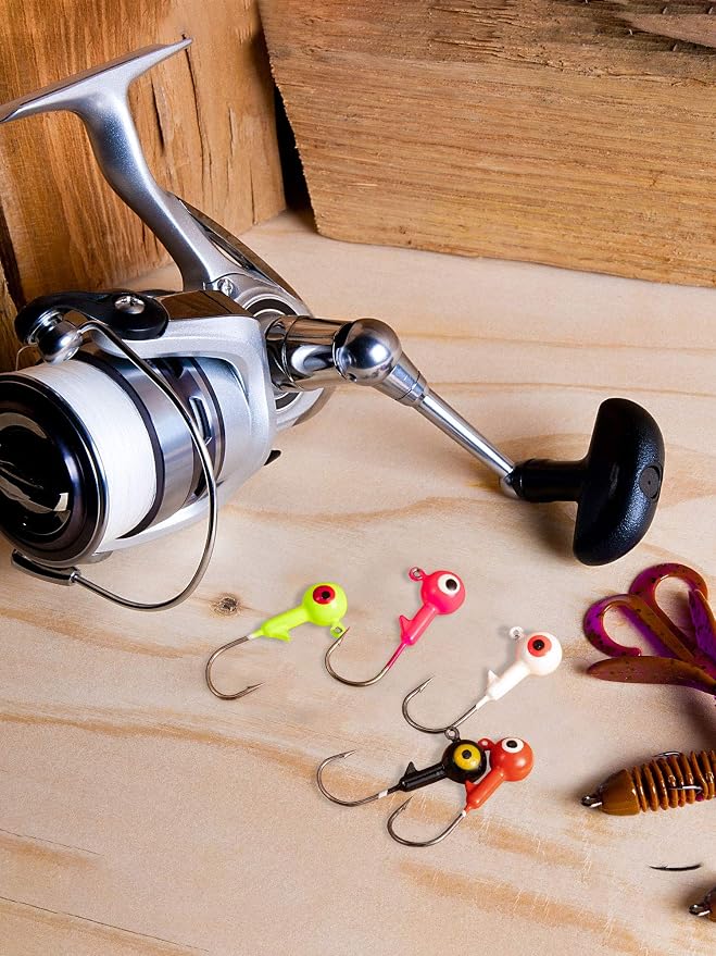 60 Pieces Fishing Lures Jig Heads Ball Head Fishing Hooks Round Ball Head Jigs with Double Eyes for Freshwater or Saltwater