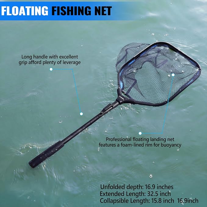 PLUSINNO Fishing Gear,Fishing Backpack with Floating Fishing Net,Tackle Boxes,Waterproof Fishing Tackle Bag,Fishing Gifts for Men