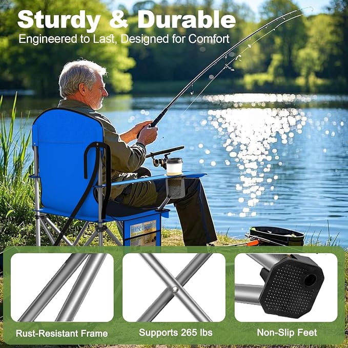VTOY Folding Camping Chairs Durable 600D Oxford, Portable Outdoor Chair with Cooler Pouch, Cup Holder & Storage Pocket for Camping, Beach, Fishing
