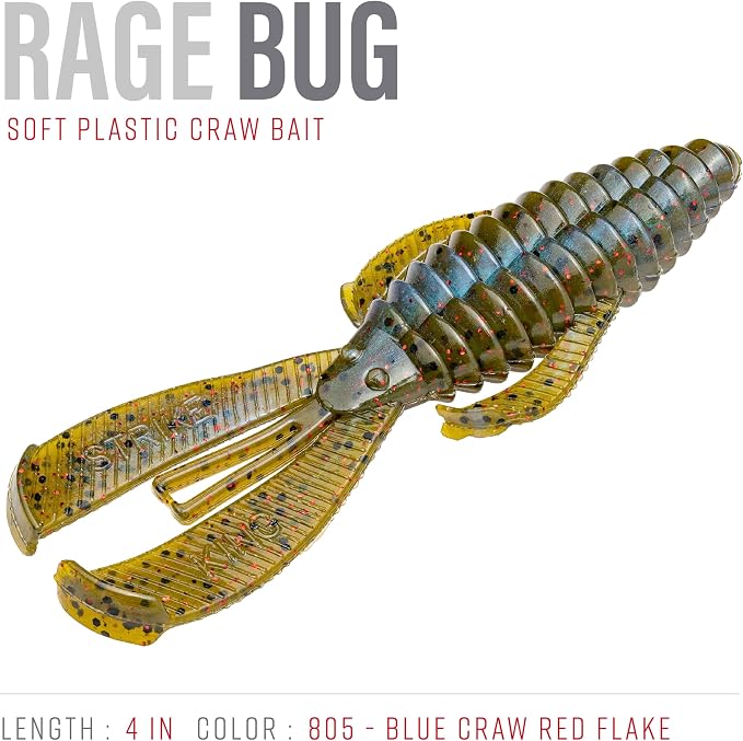 Strike King Rage Bug Fishing Lure, Soft Plastic Grub, Unique Design, Subtle Action