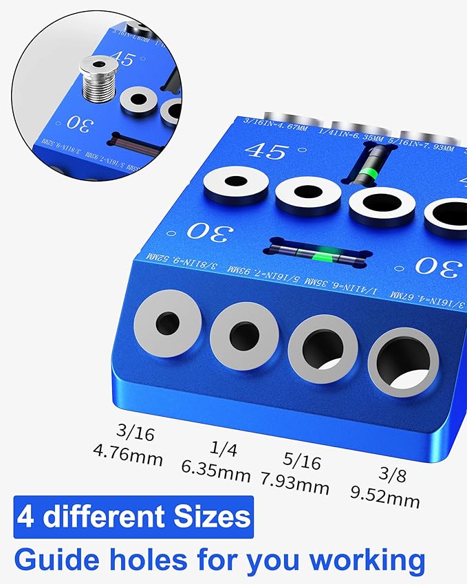 VASTHOME Aluminum 30/45/90° Angle Drill Guide Jig for Woodworking - Precision Angled and Straight Hole Drilling with Bubble Level, for Stair Handrail, Deck Post, Cable Railing, Furniture Assembly