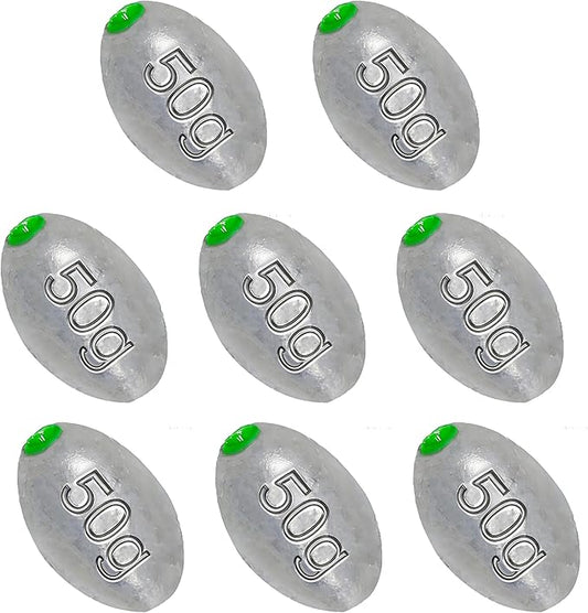 Egg Sinkers Bullet Fishing Weights Oval Shaped with Plastic Core Slip Sinkers for Catfish Fishing Casting Saltwater and Freshwater 1/5oz to 2oz