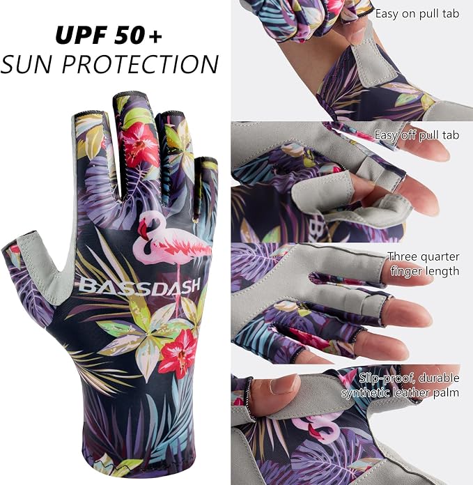 Bassdash ALTIMATE UPF 50+ Women’s Fishing Gloves UV Sun Protection Fingerless Gloves for Kayaking Paddling Hiking Cycling Driving Shooting Training